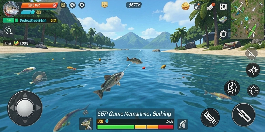 Tampilan gameplay seru dalam 567TV saat memancing ikan besar.