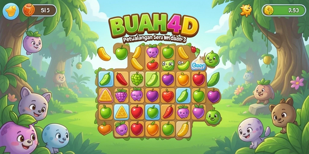 Tampilan gameplay seru dalam BUAH4D menunjukkan kombinasi buah-buahan yang berbeda.