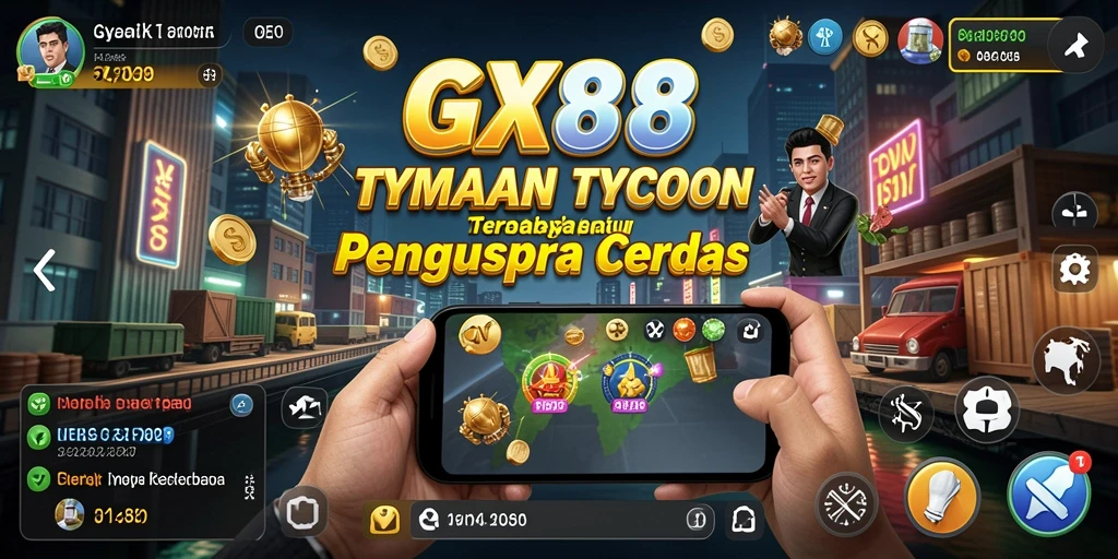 Screenshot GX88 menampilkan aksi seru dalam membangun kerajaan bisnis Tycoon.