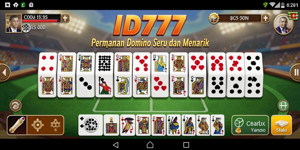 Layar utama ID777 menampilkan gameplay Domino yang menggembirakan.