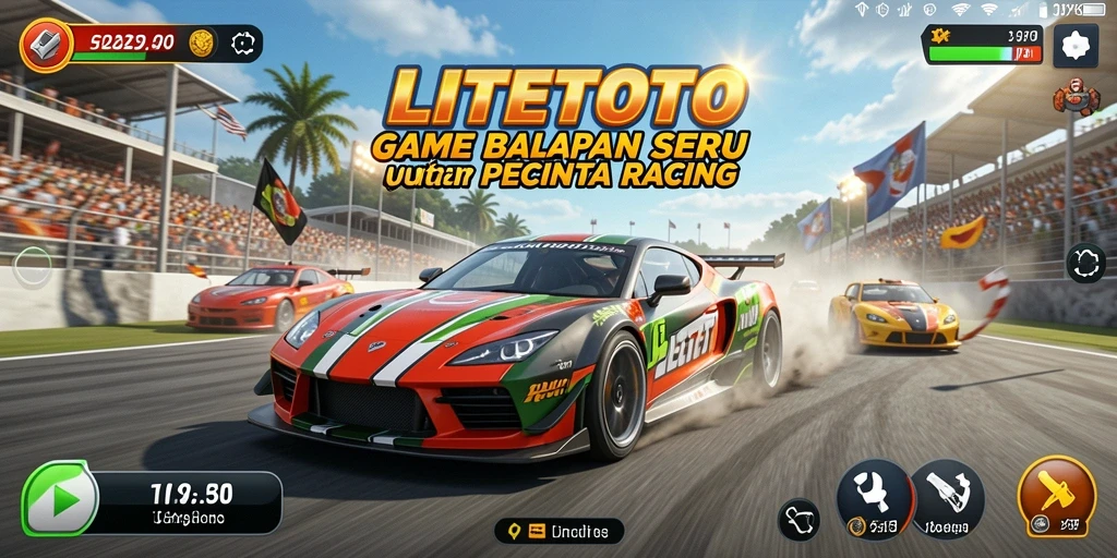Tampilan gameplay balapan seru dalam LITETOTO dengan mobil cepat.