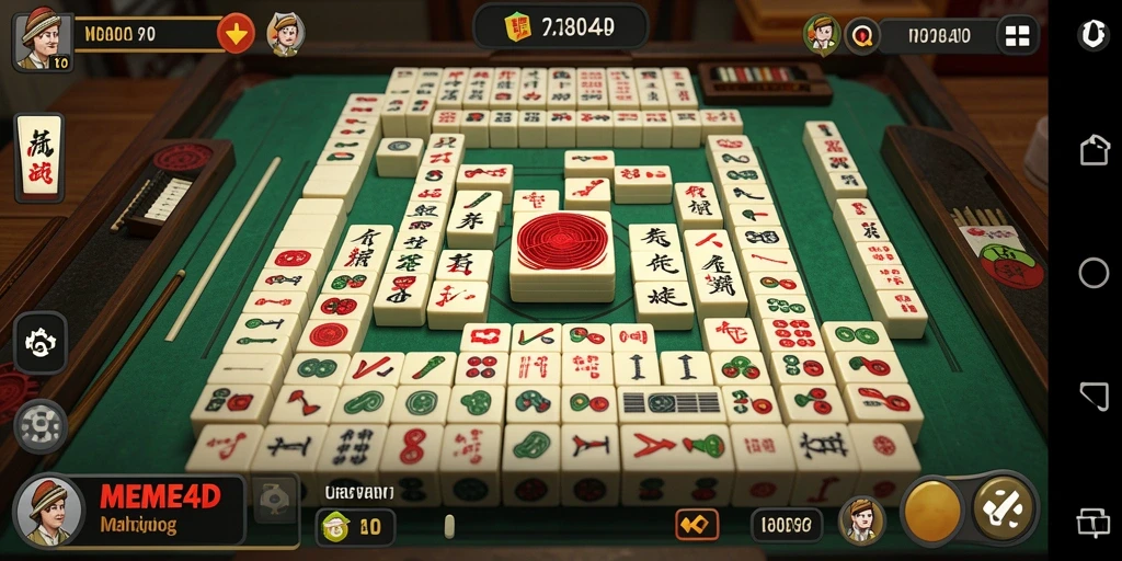 Tangkapan layar utama MEME4D menampilkan gameplay Mahjong yang menarik dan penuh warna.