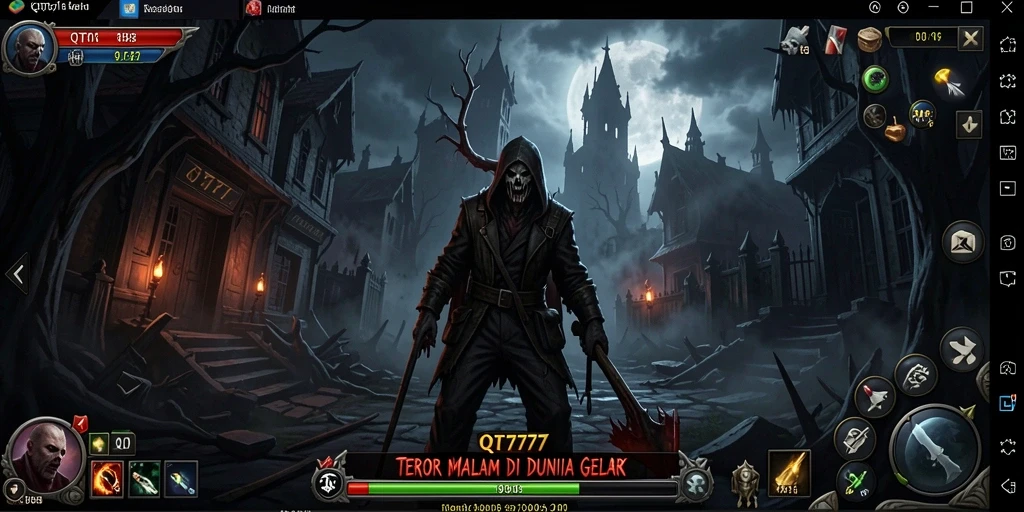 Tampilan gameplay QT777 yang menyeramkan dengan suasana mencekam.