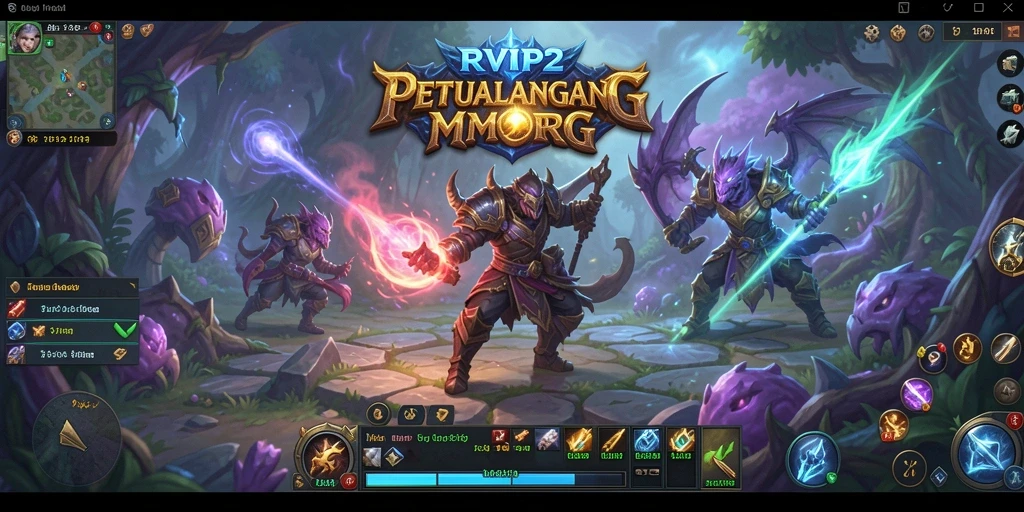 Screenshot gameplay RVIP2 menampilkan pertarungan epik dalam dunia MMORPG.