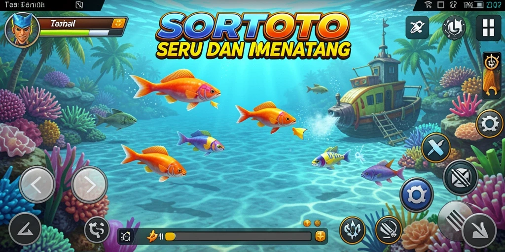 Screenshot gameplay SORTOTO menunjukkan suasana seru saat menangkap ikan.