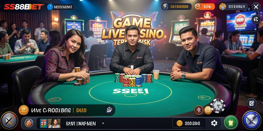Screenshot SS88BET menunjukkan suasana permainan Live Casino yang seru dan interaktif.