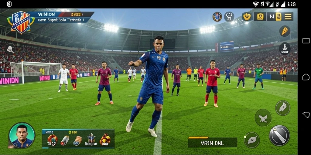 Screenshot gameplay WINIDN yang menampilkan aksi sepak bola seru.