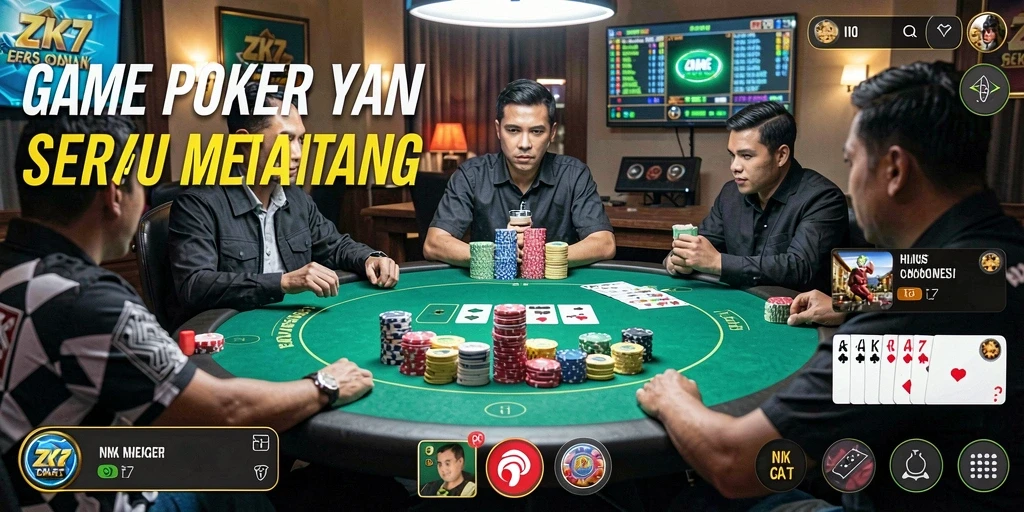 Tampilan gameplay seru ZK7 dengan para pemain poker yang kompetitif.